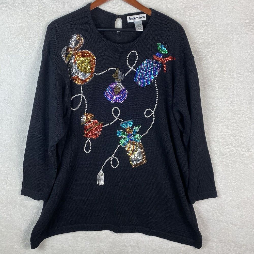 Vintage Jacque & Koko Womens Sequin Christmas Sweater‎ Size 18/20 Colorful
